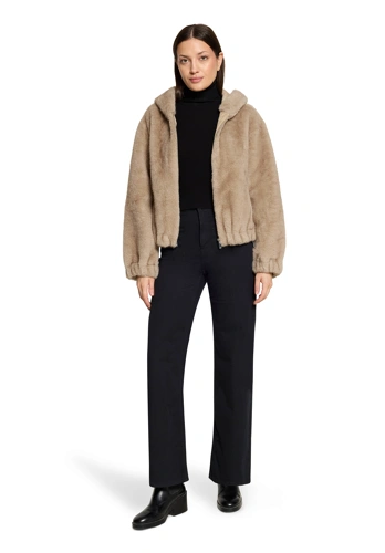 GIL BRET Women's Beige Fur Jacket with Hood (2)