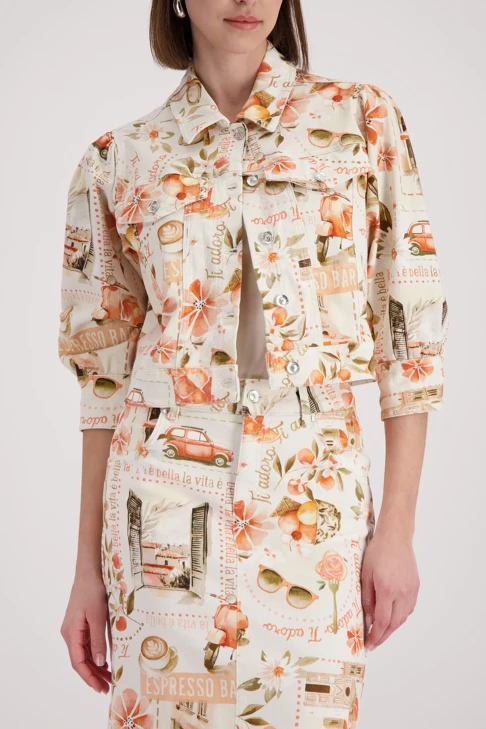 MONARI ITALY ladies jacket light beige with colourful print