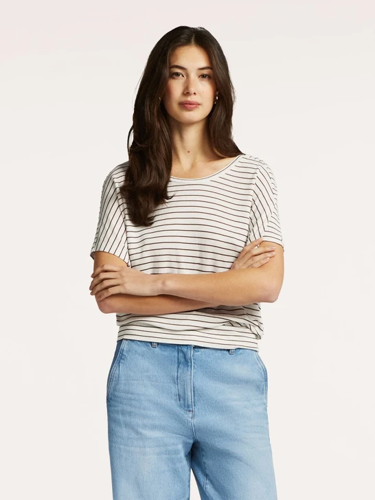 BEAUMONT DAMIE ladies shirt beige with brown stripes