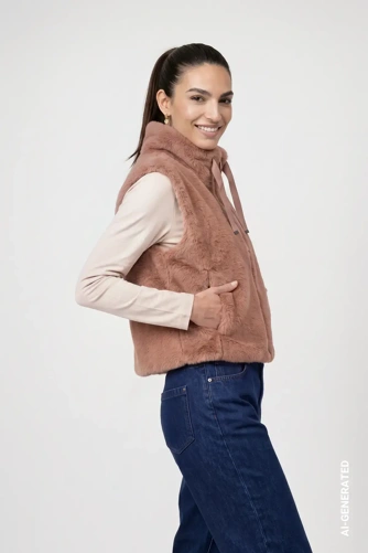 MONARI STUDIO BLUE Women's Fur Vest, Taupe (3)