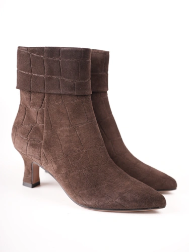 REGARDE le CIEL Women's Ankle Boots, Crocodile-Patterned Brown Suede