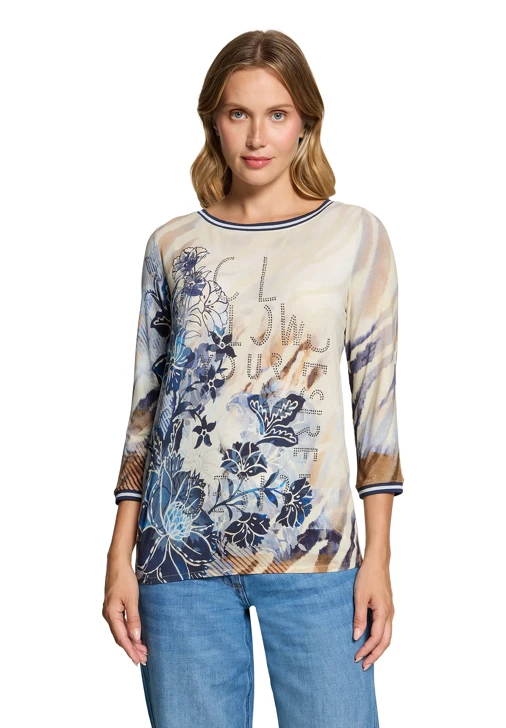 BETTY BARCLAY Women's Beige T-Shirt with Print and Rhinestones