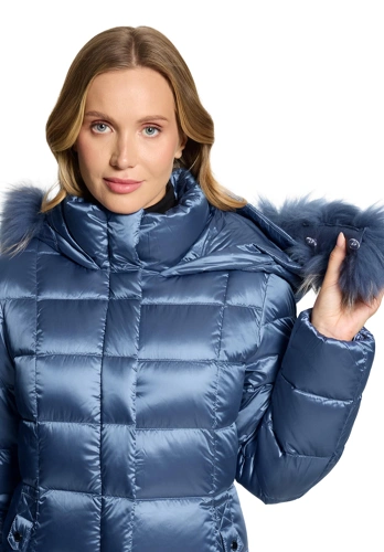 BETTY BARCLAY Women's Quilted Coat with Down and Raccoon Fur, Blue (5)