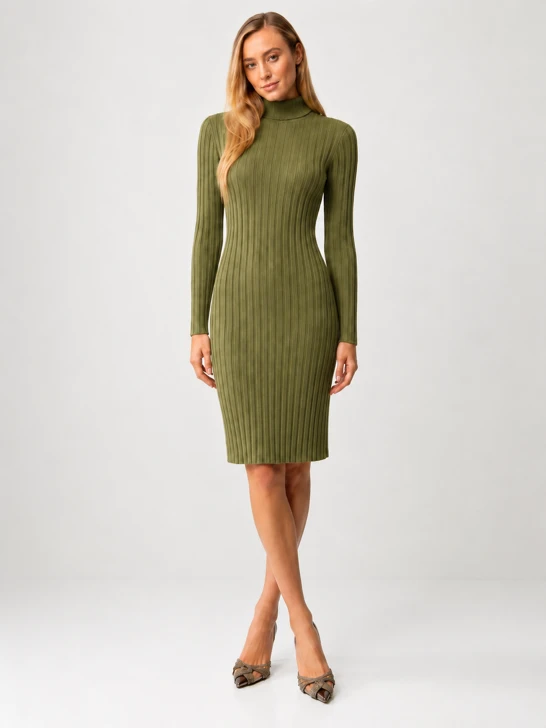CATNOIR Women's Green Merino Wool Turtleneck Dress