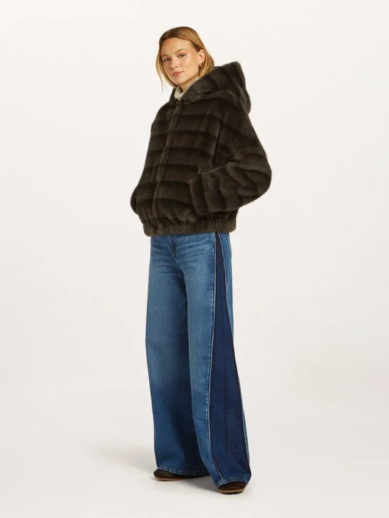 BEAUMONT Women's Brown Fur Jacket with Dark Stripes