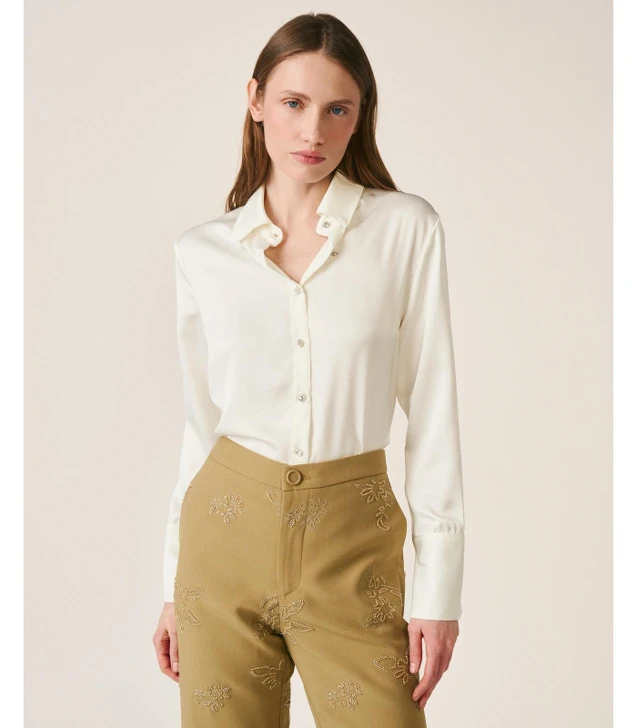 ALMA EN PENA Women's Satin Shirt, Cream