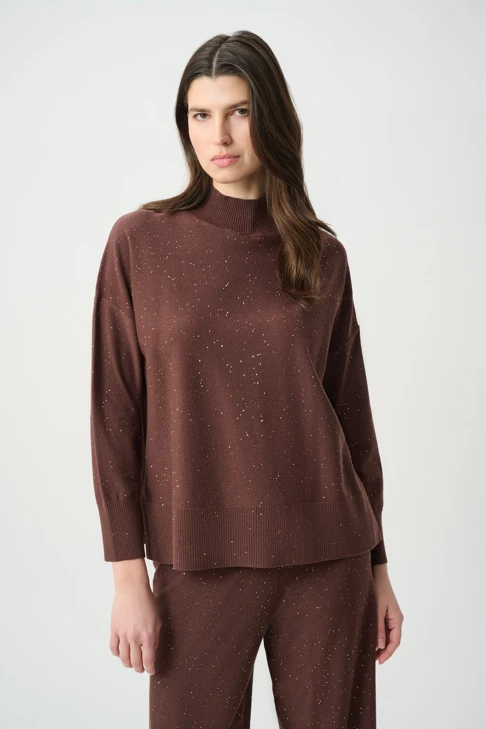 JOSEPH RIBKOFF Women's Brown Sweater with Gold Sequins