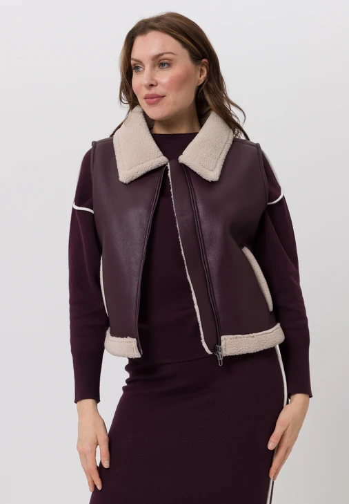 TUZZI GLAM women's dark burgundy leather vest with fur
