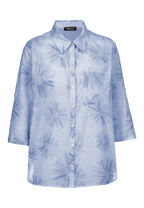 FRANK WALDER ladies shirt blue 3/4 sleeve