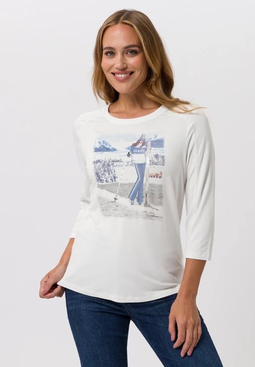 TUZZI ICY EDGE ladies shirt white with print 3/4 sleeve