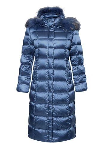 BETTY BARCLAY Women's Quilted Coat with Down and Raccoon Fur, Blue (8)