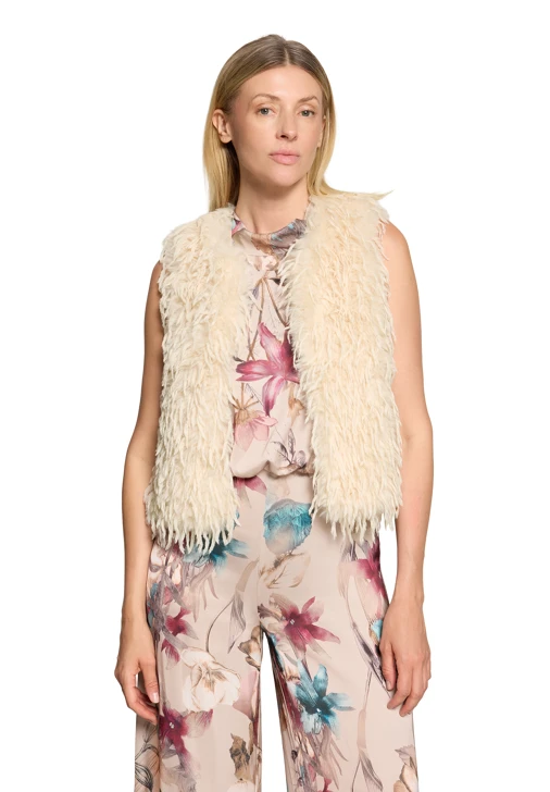 VERA MONT Women's Light Beige Vest with Feathers