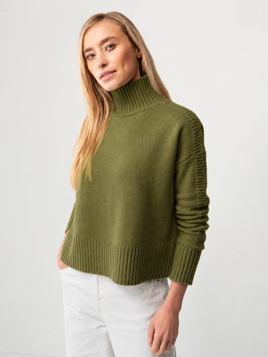 CATNOIR Women's Merino Wool Sweater with Sleeve Details, Green
