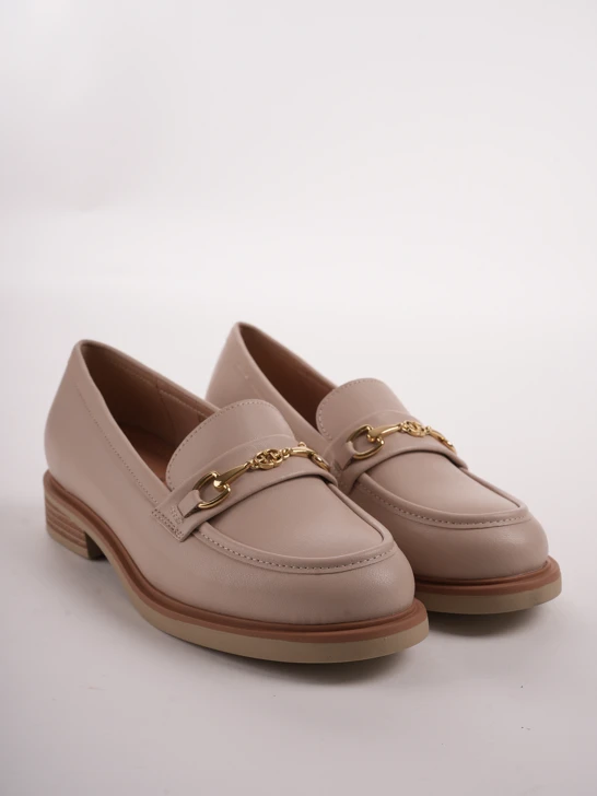 PASS women's beige loafers with decorative buckle