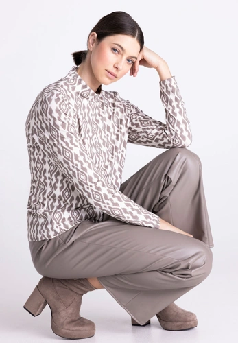 TUZZI NORDIC DUN Women's Beige Patterned Long-Sleeve T-Shirt (1)