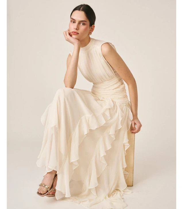 ALMA EN PENA Women's Long Dress, Cream