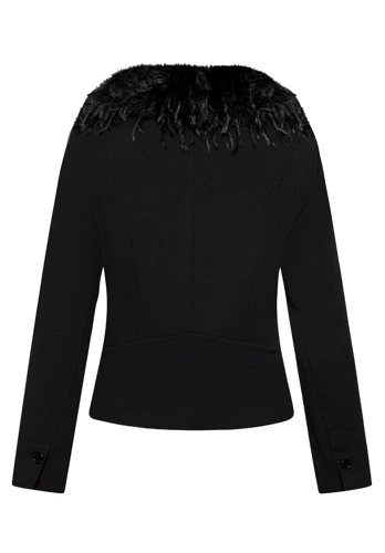 BETTY BARCLAY Women's Black Blazer with Detachable Down Collar (6)