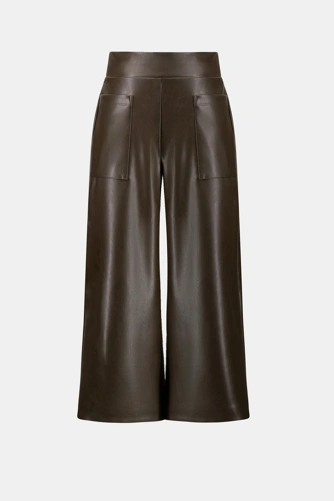 JOSEPH RIBKOFF Women's Brown 3/4-Length Faux Leather Pants (4)