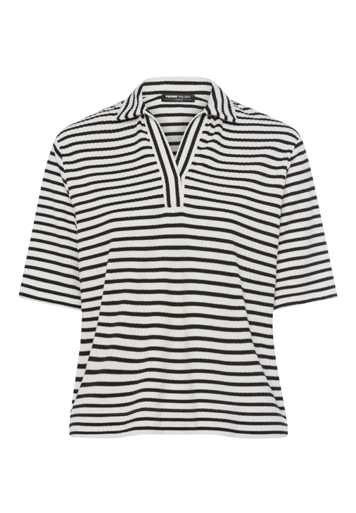 FRANK WALDER ladies polo shirt white and black striped knitted