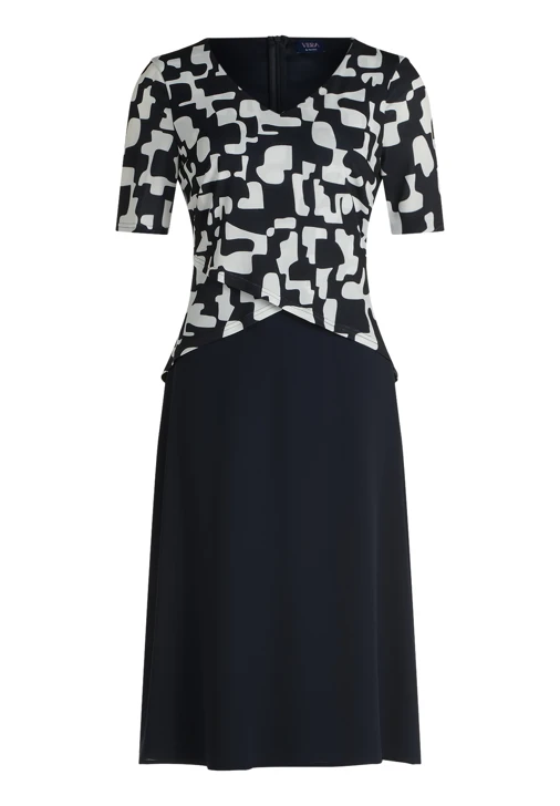 Vera Mont ladies dress dark blue and white