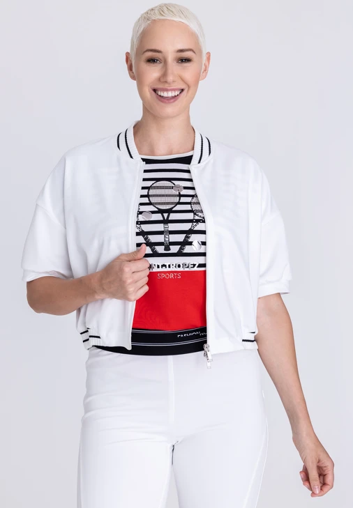 TUZZI COLLEGE ladies jacket white short sleeve