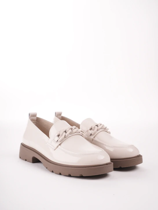 PASS women's white loafers with decorative buckle