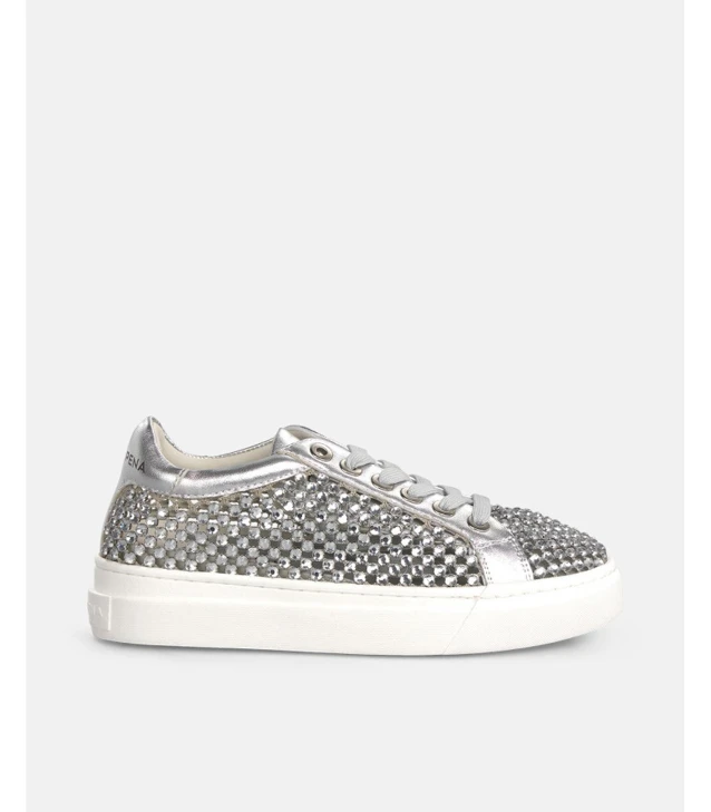 ALMA EN PENA Women's Silver Sneakers with Rhinestones