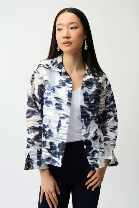 JOSEPH RIBKOFF ladies jacket silver with blue print