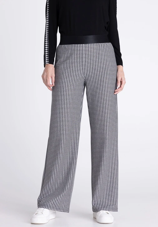 FRANK WALDER Women's Black-and-White Pepito Pants with Elastic Waistband