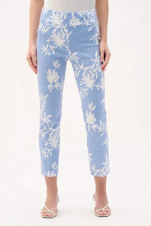 JOSEPH RIBKOFF ladies trousers blue and white striped with print