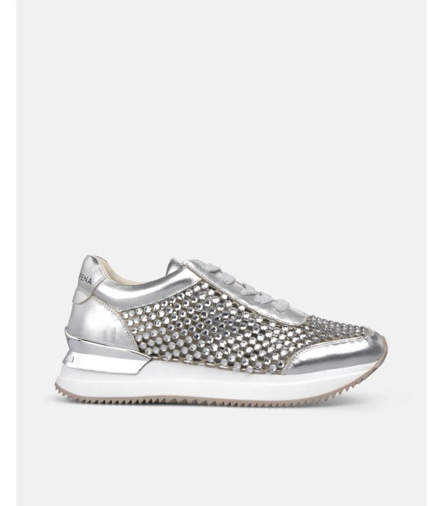 ALMA EN PENA Women's Silver Sneakers with Rhinestones