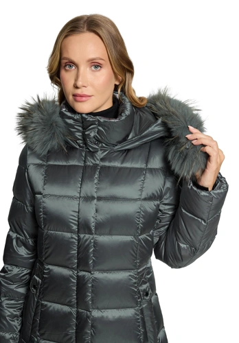 BETTY BARCLAY Women's Quilted Coat with Down and Gray Raccoon Fur, Gray (5)