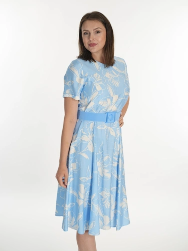 IBIS ladies dress blue and white with belt (1)