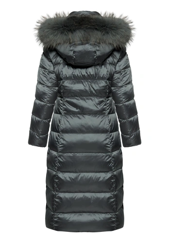 BETTY BARCLAY Women's Quilted Coat with Down and Gray Raccoon Fur, Gray (9)