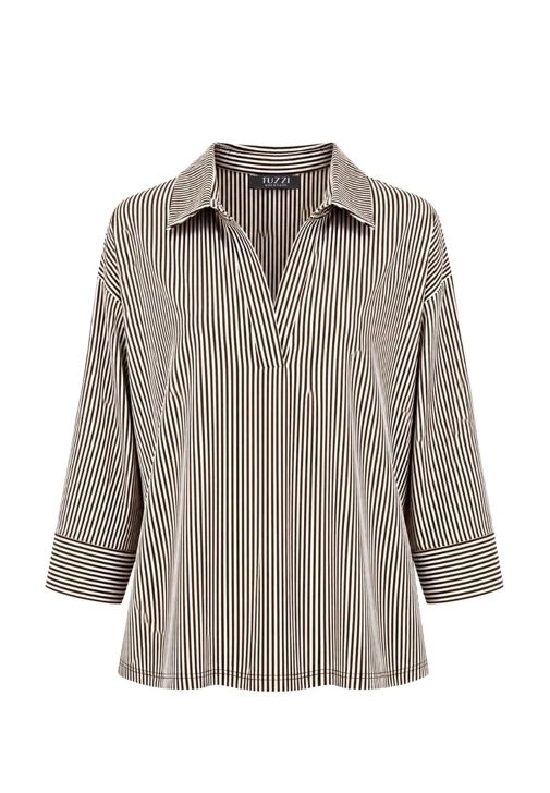 TUZZI WHITE Women's Kimono Blouse, Brown and White Striped