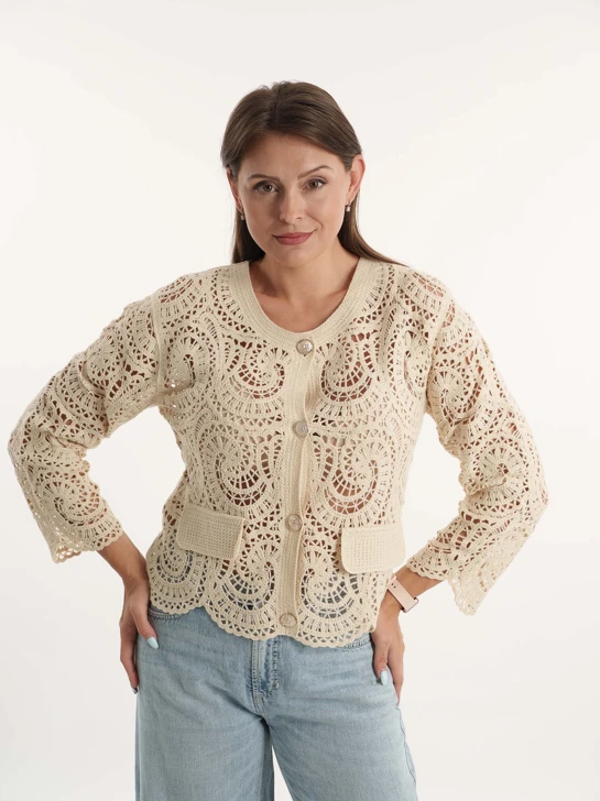 FRANK WALDER women's beige button-down sweater