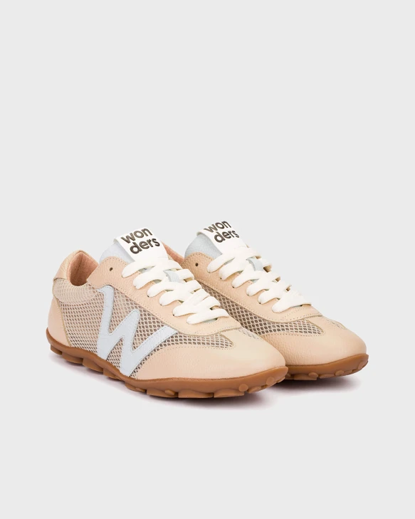 WONDERS women's beige and blue mesh sneakers