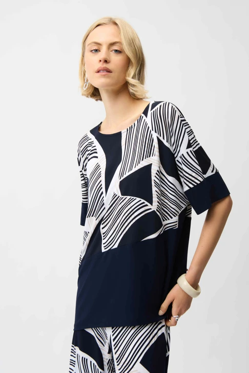 JOSEPH RIBKOFF ladies tunic dark blue with print