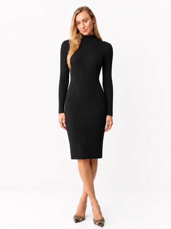 CATNOIR Women's Black Merino Wool Turtleneck Dress