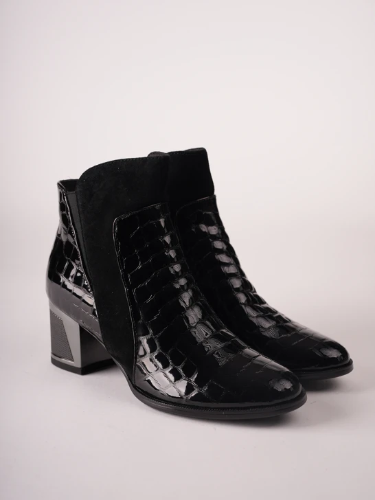 EPICA Women's Ankle Boots in Black Crocodile-Print Leather