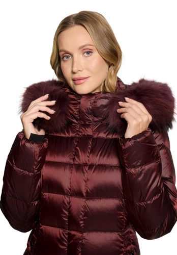 BETTY BARCLAY Women's Quilted Coat Made of Down and Raccoon Fur in Burgundy (3)