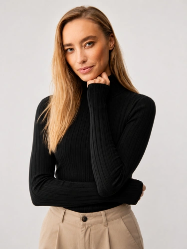 CATNOIR Women's Black Merino Wool Turtleneck Sweater