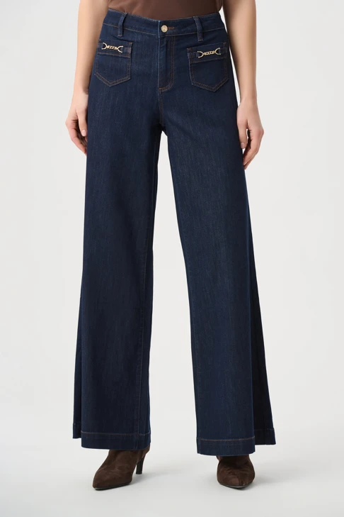 JOSEPH RIBKOFF Women's Dark Blue Wide-Leg Jeans