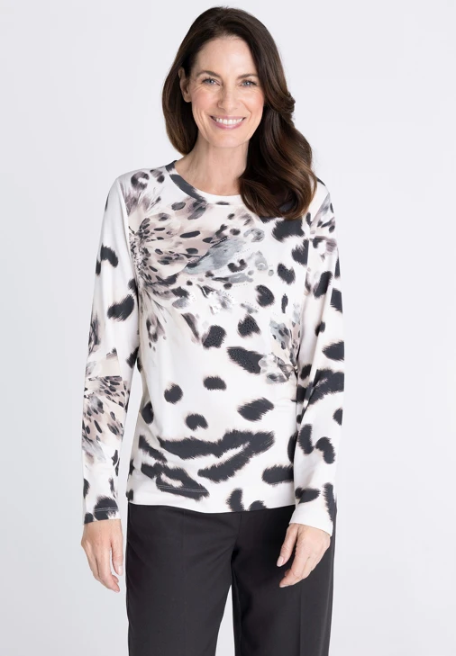 FRANK WALDER Women's Beige Long-Sleeve T-Shirt with Print
