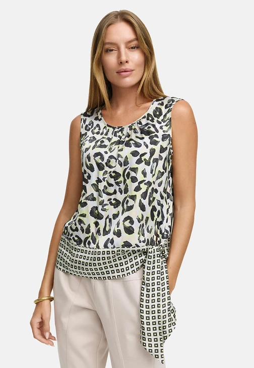 CATNOIR ladies top grey with leopard pattern and side ties
