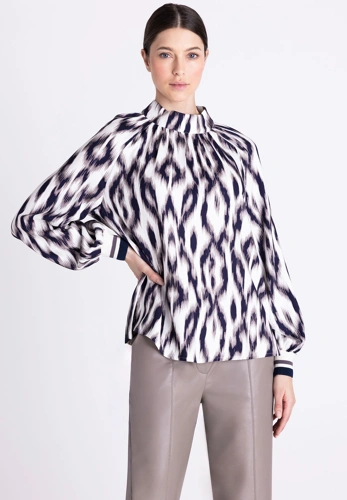 TUZZI WHITE Women's White Patterned Blouse
