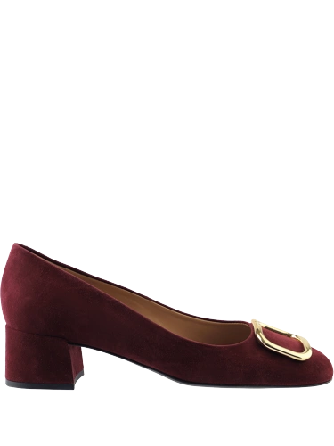 HOGL Women's Pumps with Gold Buckle, Burgundy Suede (1)