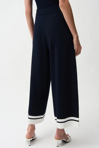 JOSEPH RIBKOFF women's blue knitted trousers with colour blocks (1)