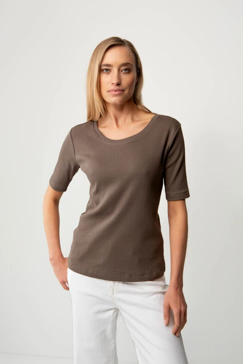 CATNOIR Women's Ribbed T-Shirt in Taupe