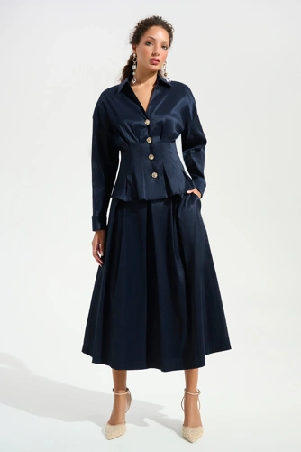 JOSEPH RIBKOFF ladies blouse blue with button cuffs (1)